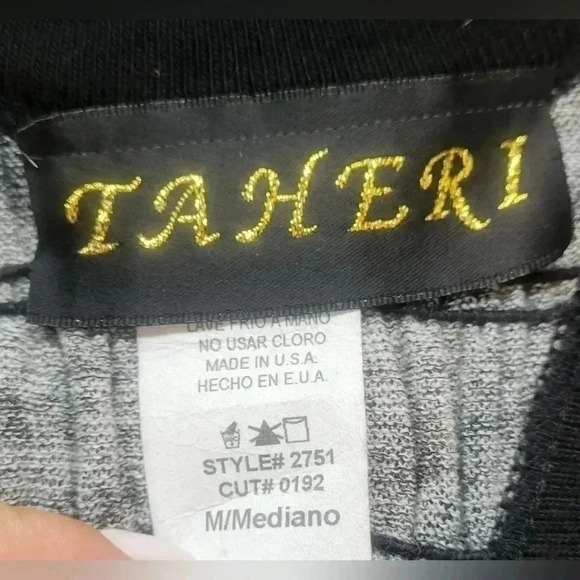 SIZE MEDIUM VINTAGE TAHERI Babydoll Dress Ruched Sleevless Racerback BLK/BRN/TAN - Picture 7 of 7